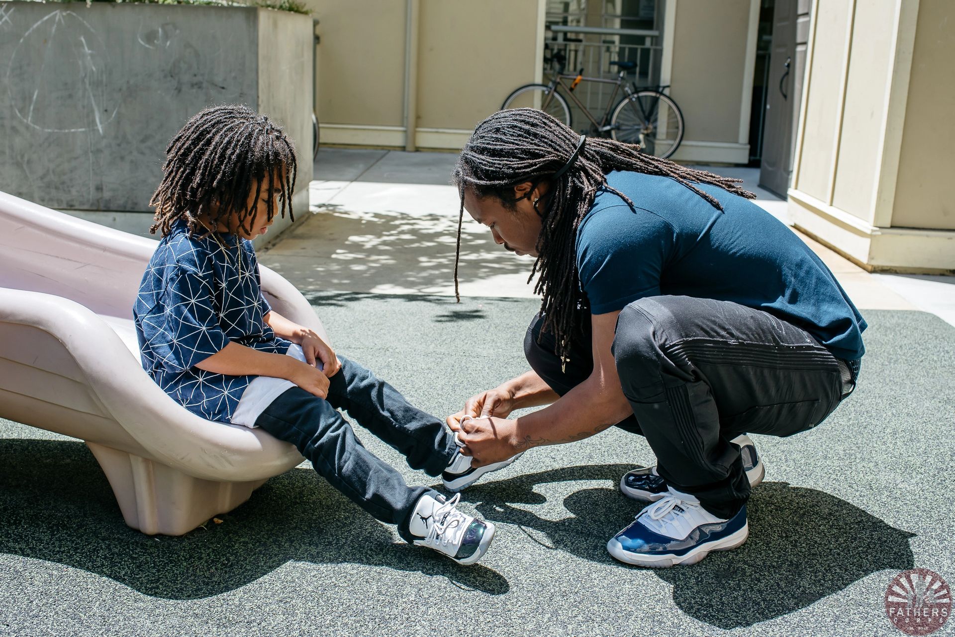 Father reading with children